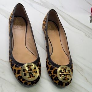 Tory Burch Leopard Print Ballet Flats with Gold Logo